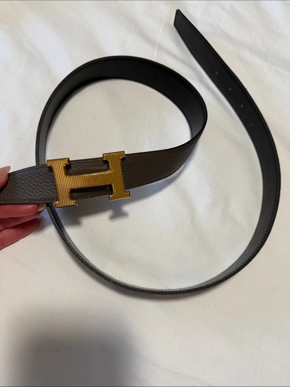 Hermes Black Leather Belt with Gold H Buckle